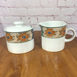 Vintage 1995 Sakura Moccasin Stoneware Covered Sugar And Creamer Set
